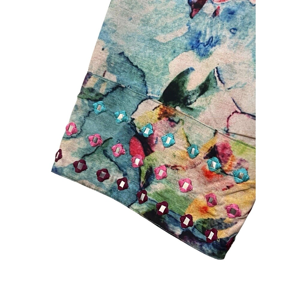 SOFT SURROUNDINGS Floral Watercolor Tunic Top Artsy Embellished V-Neck Womens 1X - Picture 5 of 9